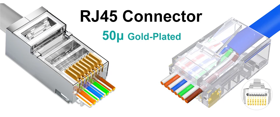 HDMI Cables Cat6A Cat7 Cat8 Modular Ethernet Connector RJ45 Shielded Plug Field Tool Free  Easy Metal Die-Cast Termination Conector OMAY optical sound cable