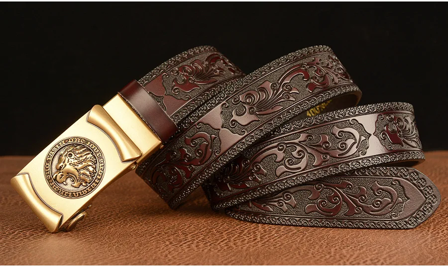 Männer Echtes Leder Gürtel Luxus Gold Löwe Metall Automatische Schnalle Rindsleder Gürtel für Männer Jeans Bund Männlich Strap Schwarz – Detail 16