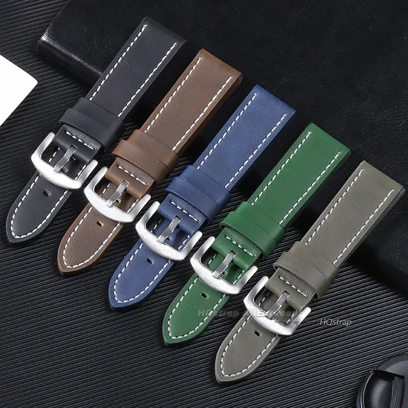 Vintage Matte Genuine Leather Watchband Strap in Black, Blue, or Brown