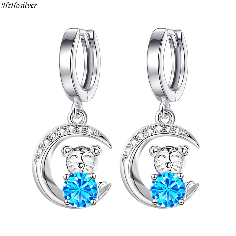 

HiHosilver 925 Silver Needle New Woman's Fashion High-quality Jewelry CZ Crystals Zircon Cute Tigher Moon Drop Earrings HS0159