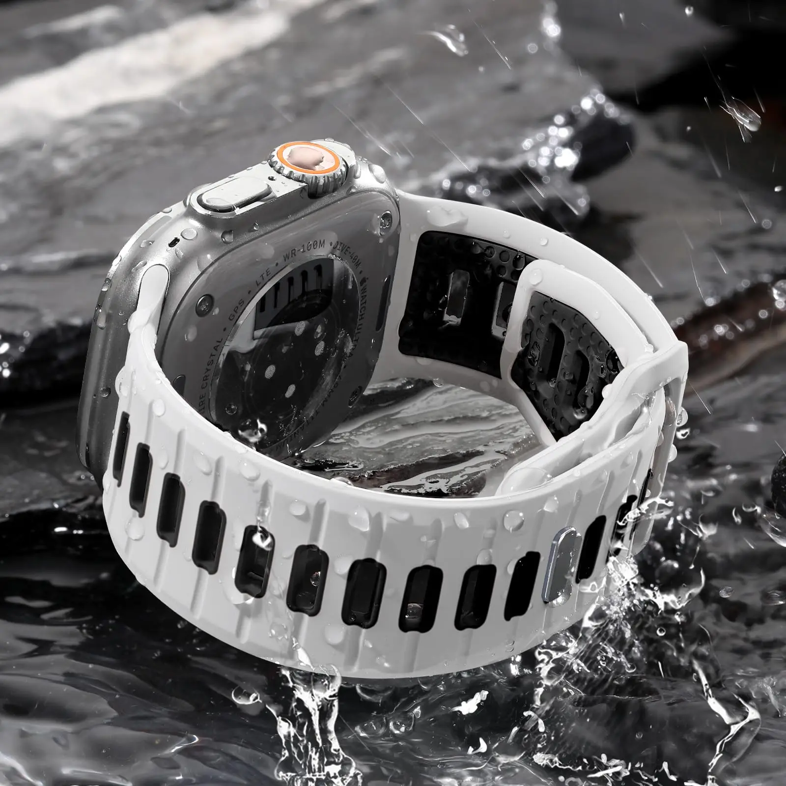 Black & White Silicone Apple Watch Band - Sport Style, Waterproof, Compatible with All iWatch Series Ultra 2/Ultra/SE/10-1 Sfdb4fdbff1a042a4b93eab0337cea67bt