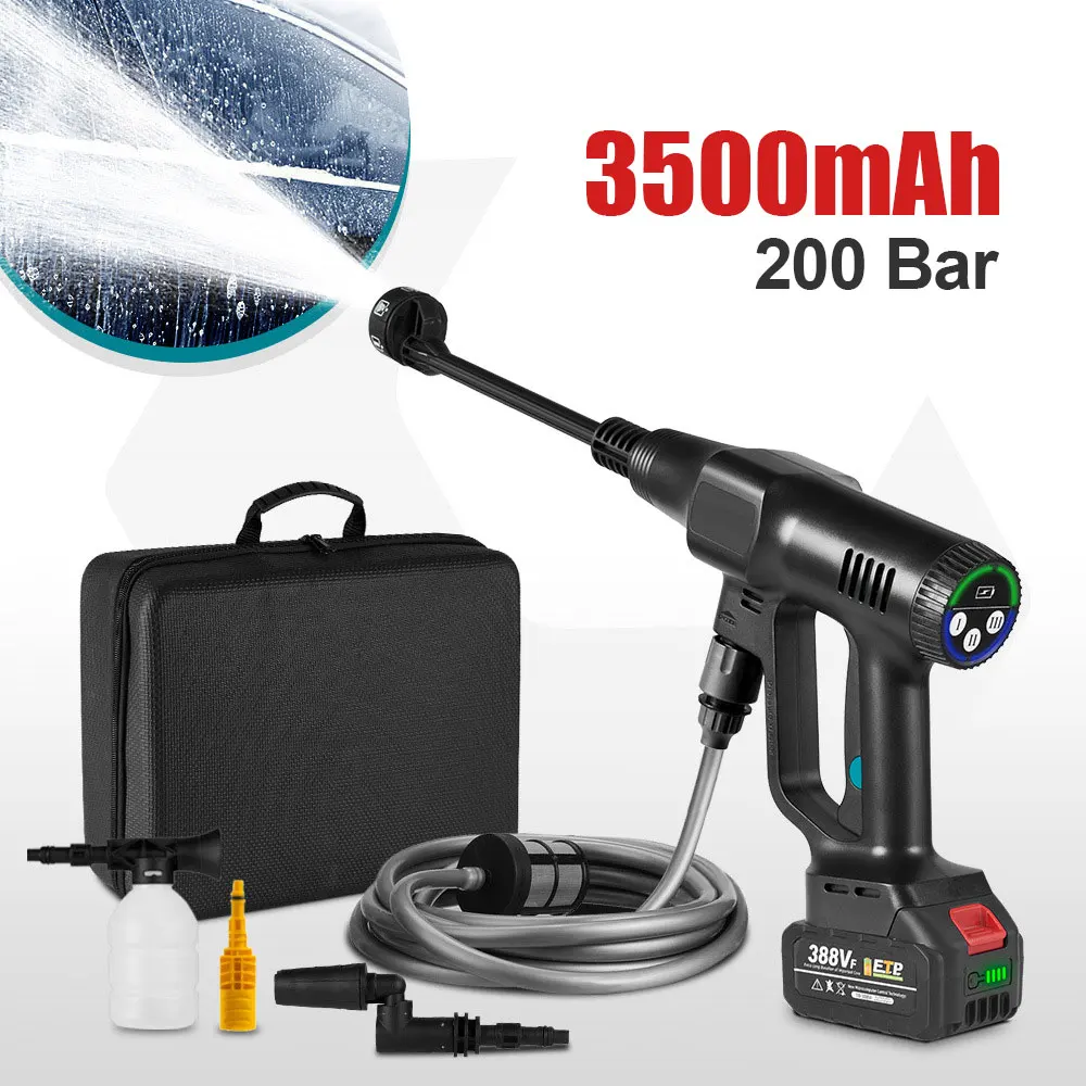 3500W200BarPortableCordlessHighPressureCarWasherSprayWaterGun