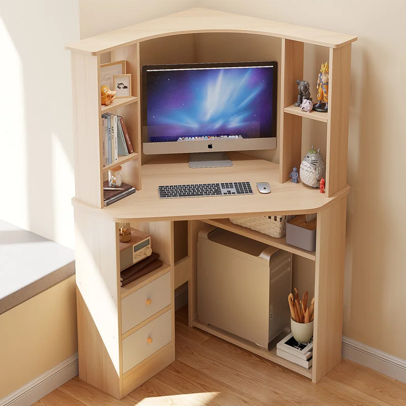 Modern Corner Desk with Bookshelf Storage for Home Office and Study Corner Writing Desk with Storage Shelves for Small Space