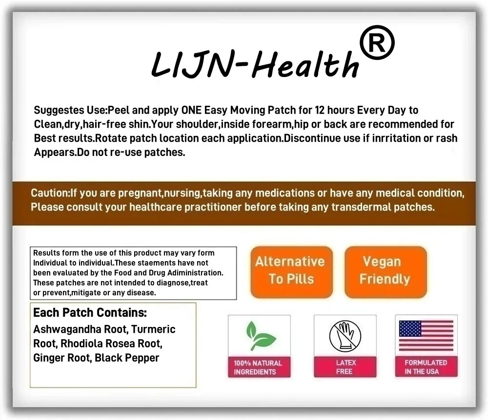 30 Patches Ashwagandha Transdermal Patches with Rhodiola Rosea Ginger Black Pepper-Strength Immune Support