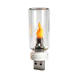 LED Frosted Glass Candle with Simulated Flame - Flickering USB Night Light (Transparent)