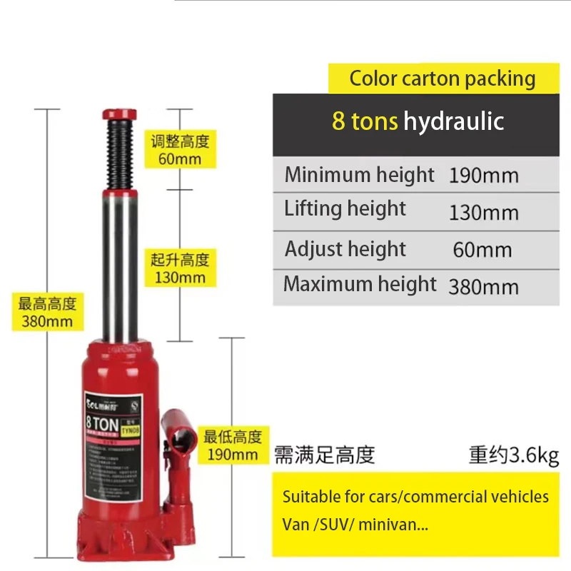 Car with 8 Tons Vertical Hydraulic Jack Off-road Vehicle Jack Tire Change Tool