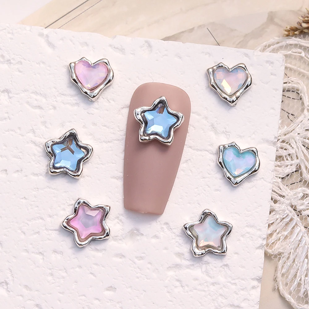 10Pcs 럭셔리 합금 러브 하트 스타 네일 아트 매력 3D 금속 가장자리 모카 컬러 네일 쥬얼리 장식 DIY 매니큐어 액세서리