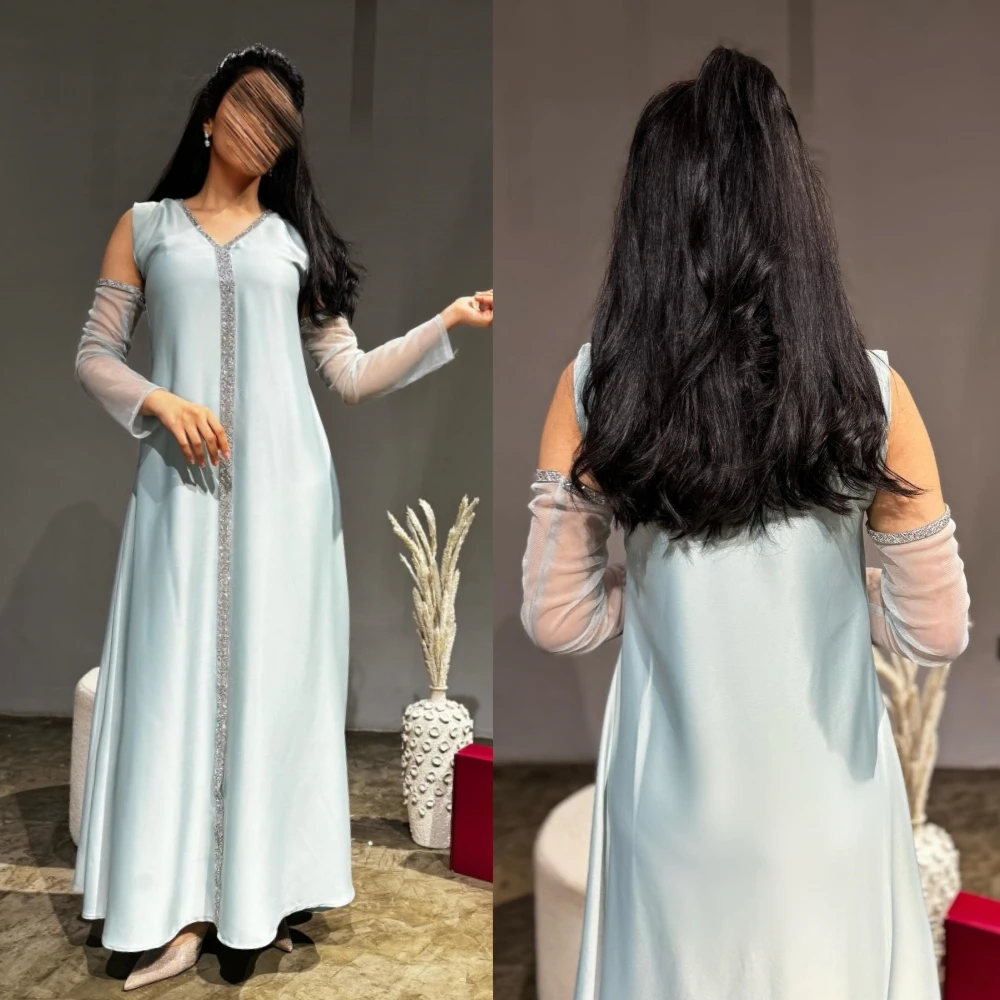 Jiayigong Jiayigong      Satin Beading  A-line V-neck Bespoke Occasion Gown Midi es