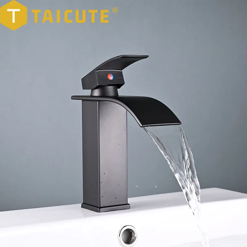 Waterfall Basin Sink Faucets Mixer Tap Water Stainless Steel Bathroom Accessories Black Chrome