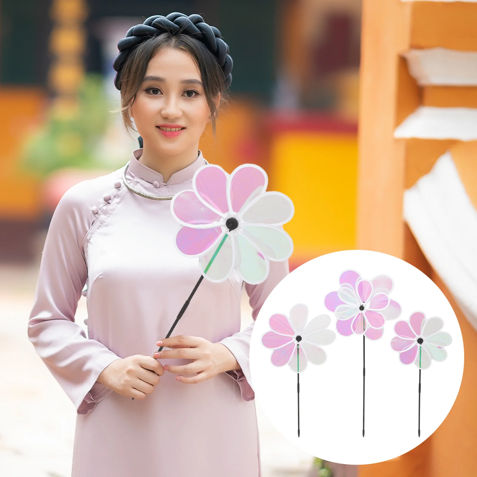 

3 Pcs Color Film Windmill Pinwheel for Yard and Garden Outdoor Decor Pinwheels Props Colorful Decorations