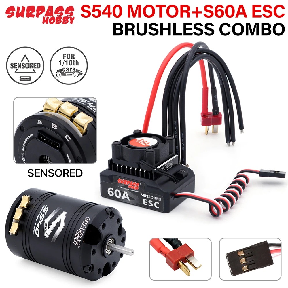 SURPASSHOBBY Combo Moteur ESC 60A 17.5T/21.5T pour Voiture RC 1/10