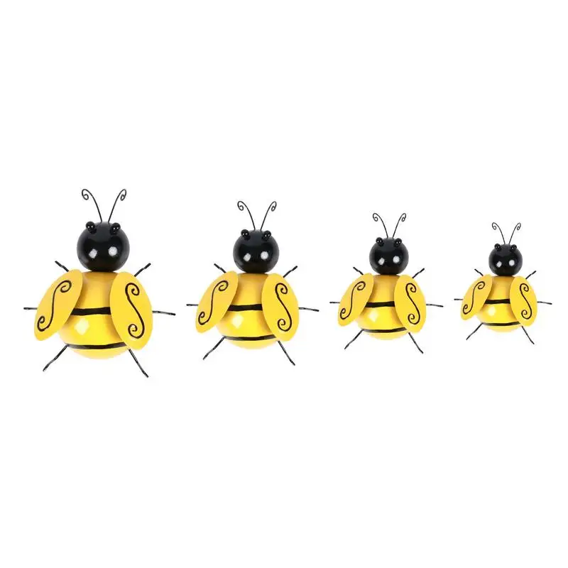 

Bee Wall Art 4 Pieces 3D Iron Bee Sculpture Metal Art Bee Garden Yard Fence Courtyard Decorations Indoor Room Wall Decorative