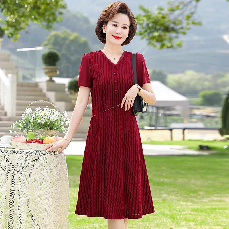 

High-quality Ripple Print Chiffon Beach Midi V Neck Dresses Summer Vintage Boho Sundress Elegant Women Party Vestidos