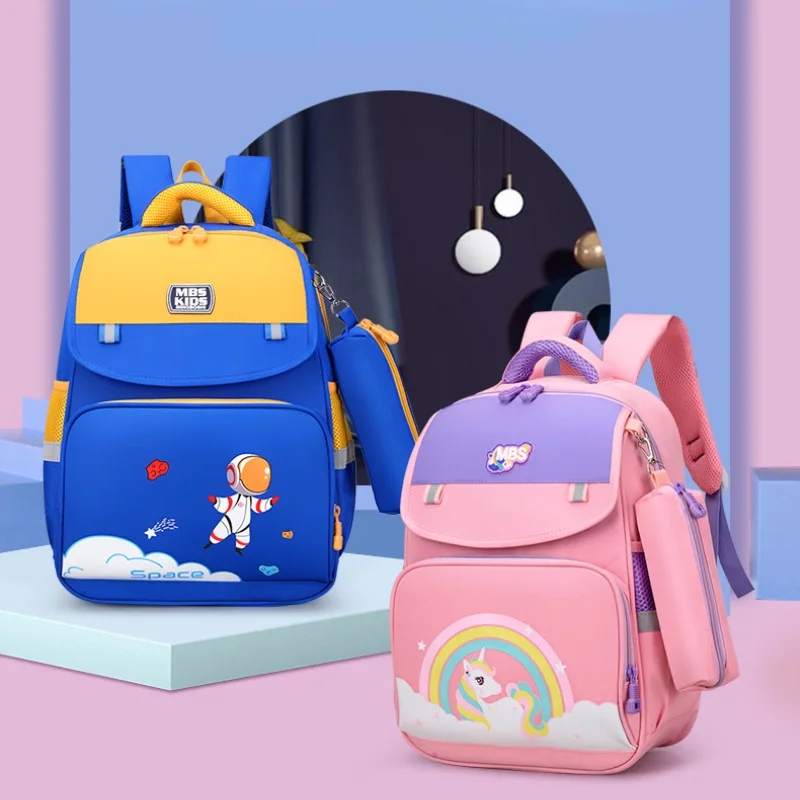Grade 1-5 Students Girls Rainbow Unicorn Boys Astronaut Space High-capacity Backpacks New Children Cartoon School Pen Bags Hot