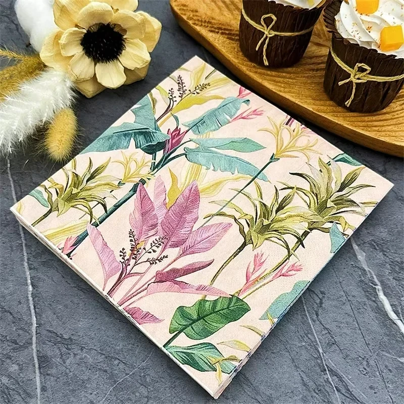 Colorful Floral Printed Napkins Western Restaurant Table Servilletas Papel Birthday Decoration Wood Pulp Decorative Paper Towels