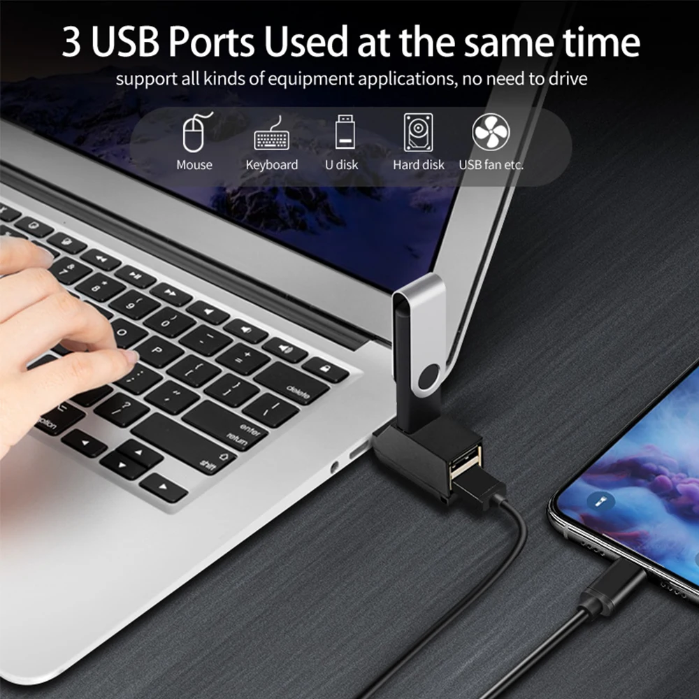 USB 3.0 허브 5Gbps 고속 데이터 전송 3 포트 USB 분배기, 컴퓨터 노트북 도킹 스테이션 어댑터 PC 액세서리