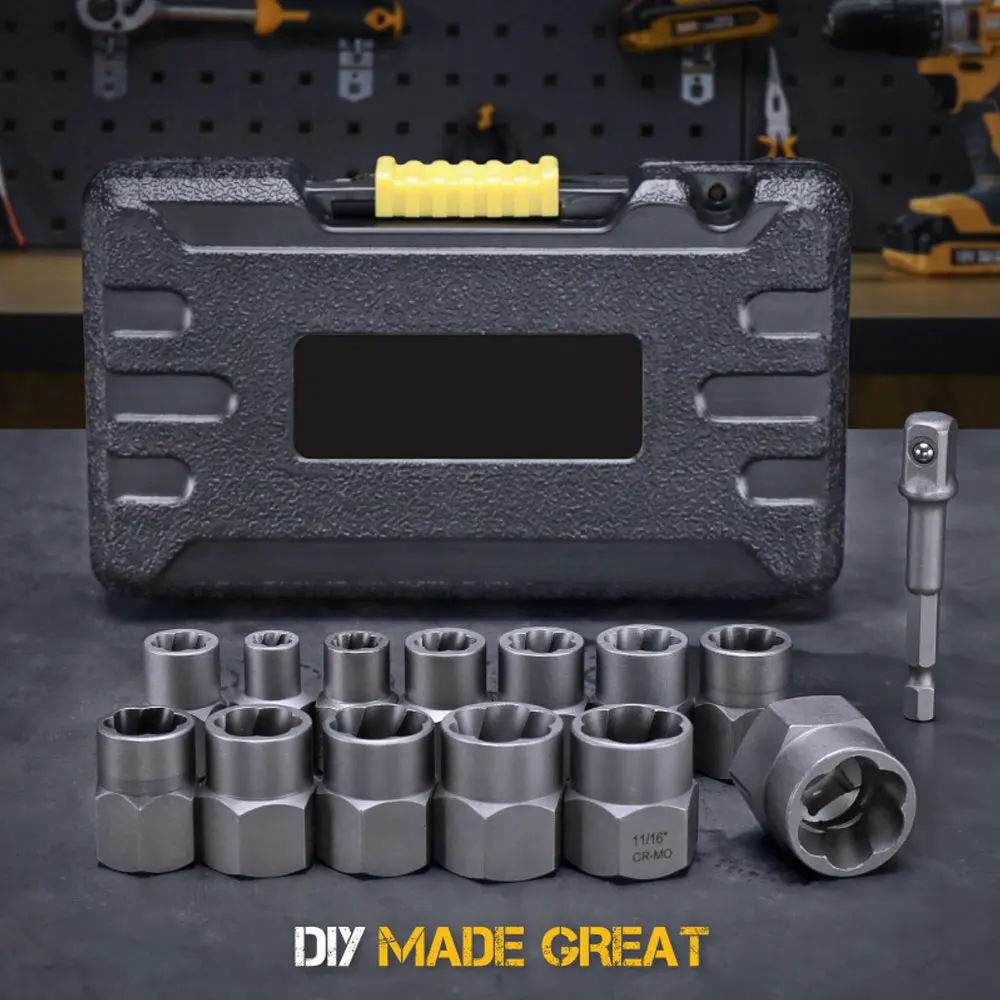 Bolt Extractor Set 14 Pcs Impact Bolt Nut Remover Cr-Mo Steel for Industrial