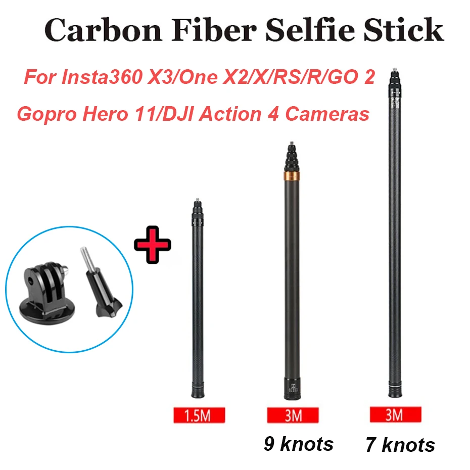 

3M 1.5M Carbon Fiber Selfie Stick Insta360 X3 One X2 R Portable Invisible Handle Rotation Pole Monopod For GoPro 11 10 9 Max DJI