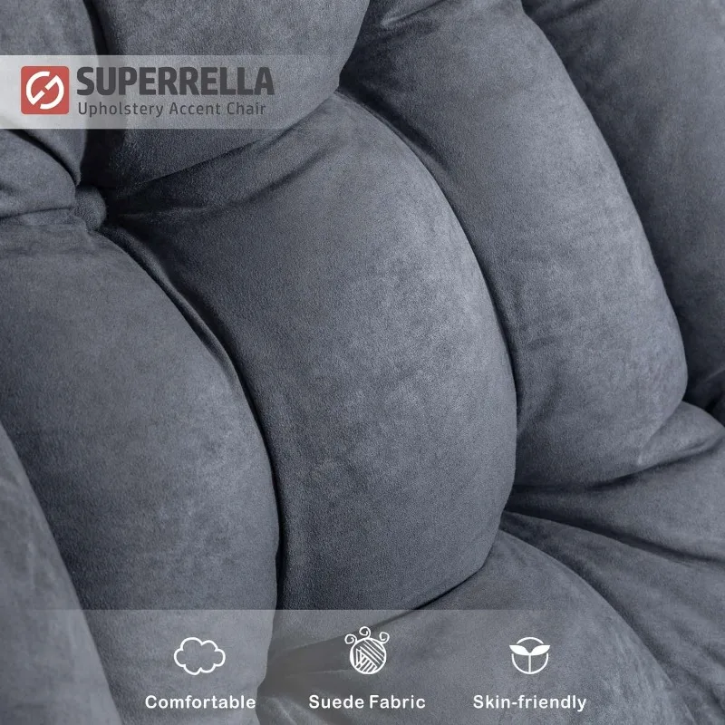 Superrella Modern Soft Accent Chair Living Room Upholstered Single Armchair  High Back Lazy Sofa (Cool Grey)
