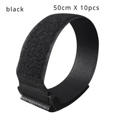 Bulk Pack of 10 Reusable Nylon Cable Securing Straps with Hook and Loop Fastening, Durable and Adjustable (20cm or 50cm Length Options) (50cm  black 10 pcs)
