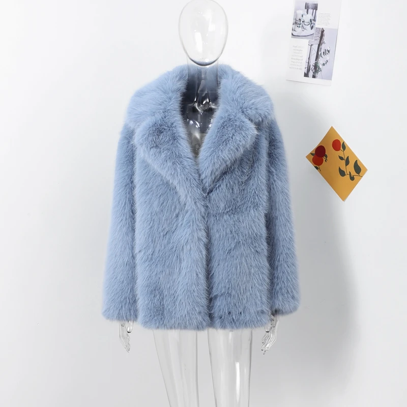 Fashion Faux Fur Jacket Coat Women Warm Fluffy Loose Long Sleeve Lapel Female Overcoat Winter Yellow Lady Street Outwear
