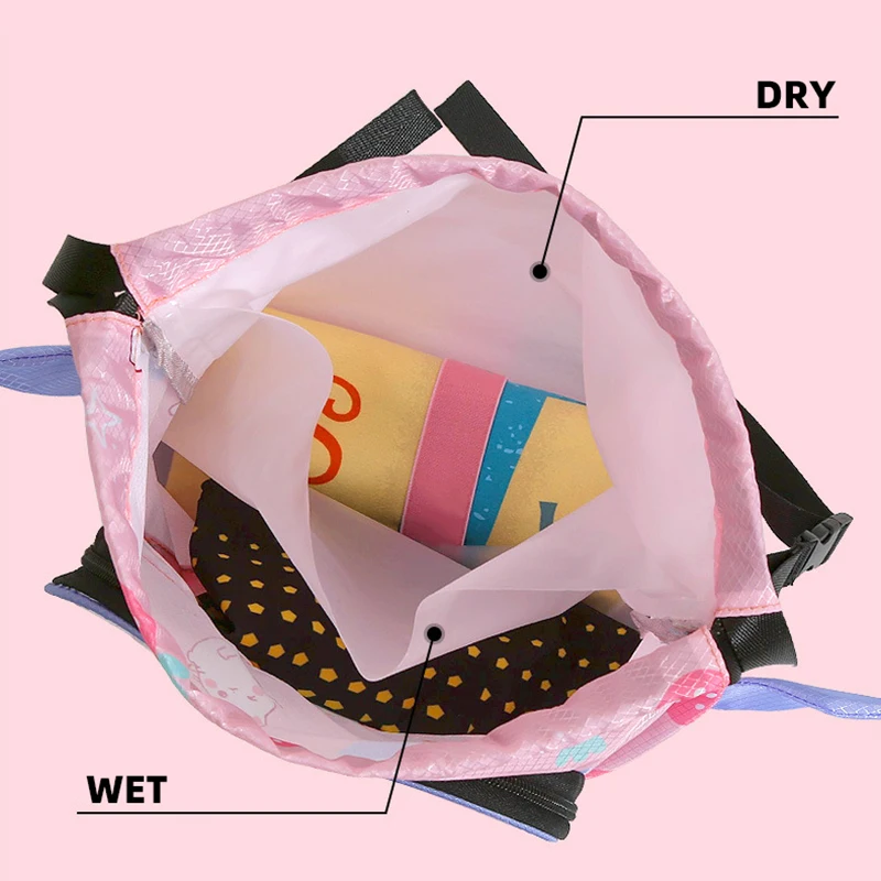 Swimming Bag Multifunction Drawstring Backpack Cartoon Shoes Organizer Dry And Wet Separate Portable Beach
