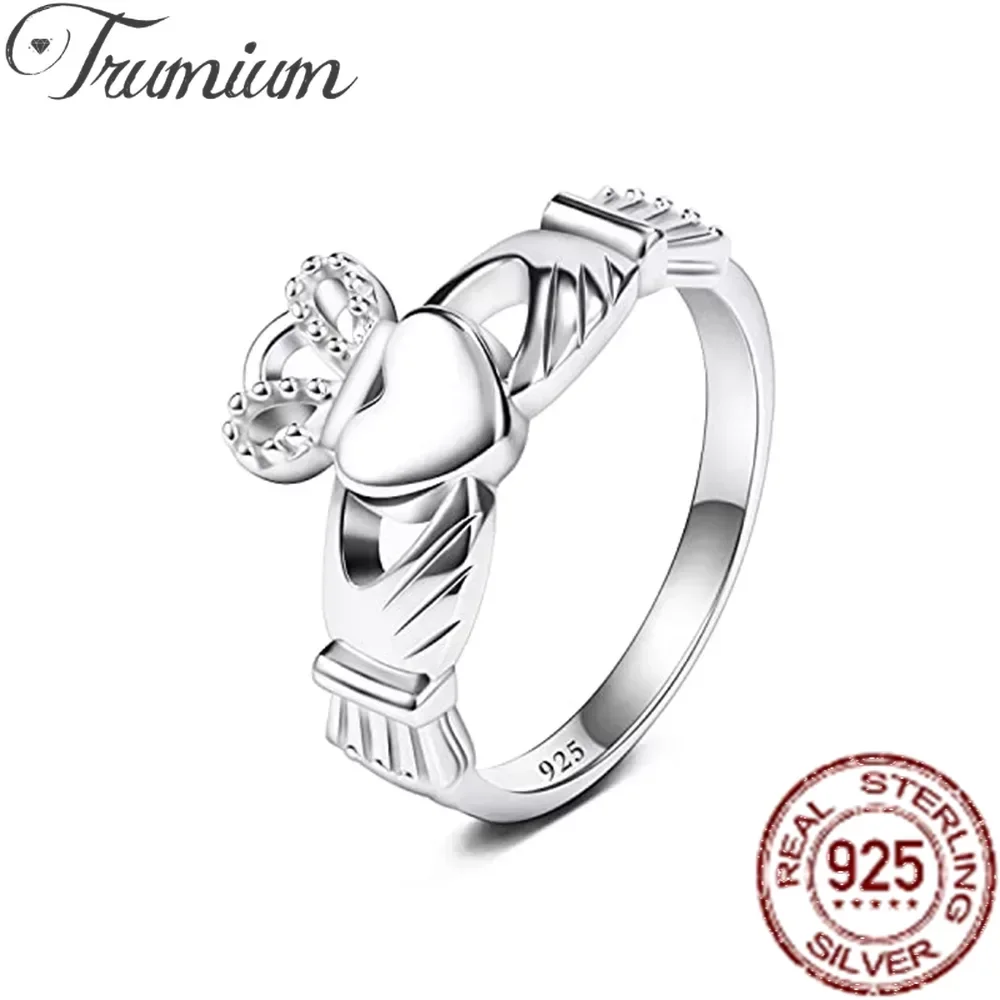 Irish Claddagh Heart in Hands Sterling Silver Mens Ring