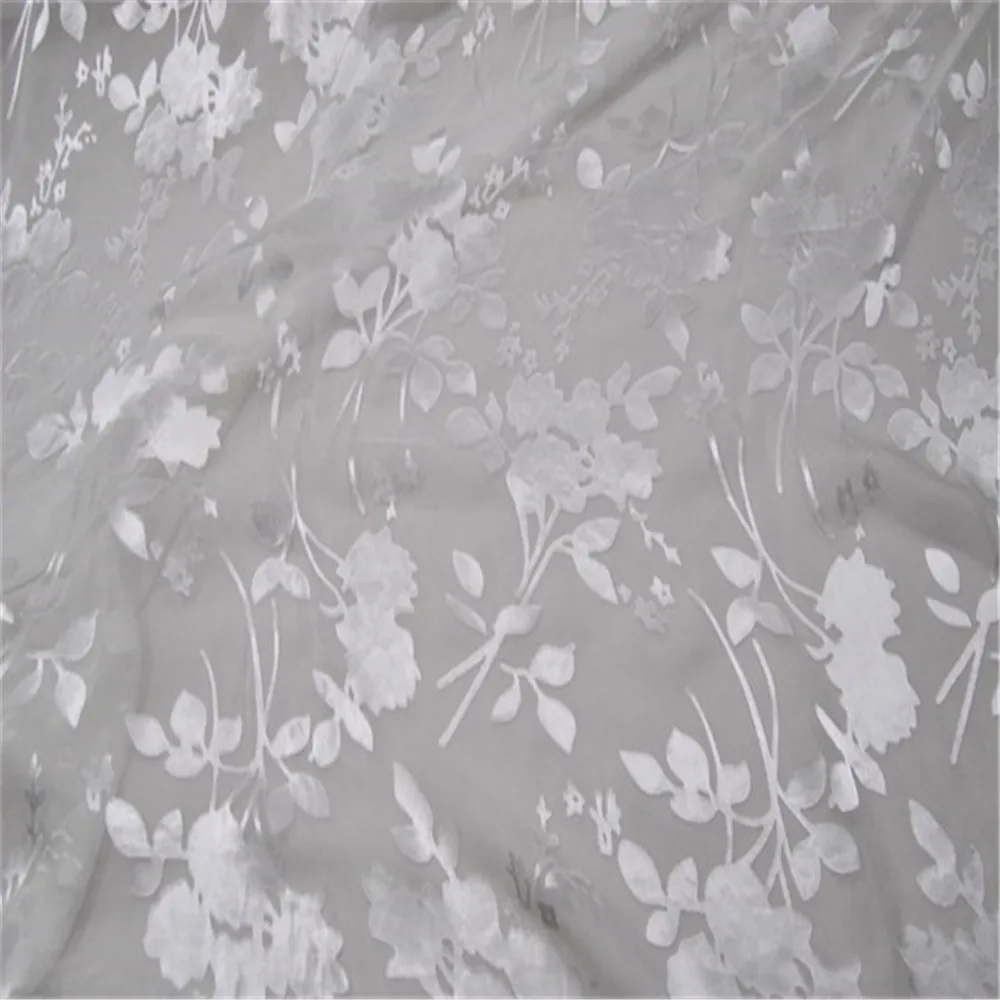Soft Regular White Color Flower Pure Silk Burn Out Fabric for Lady Elegant Summer Dress Good Price