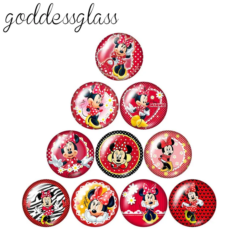 Fashion Jewelry Leather Bracelet Silicone Bracelet Fashion Bracelet Stainless Steel Bracelet Disney cute Minnie Mouse Girls Gift 10pcs 12mm/18mm/20mm/25mm Round photo glass cabochon flat back Making findings for bracelets