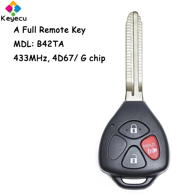 

KEYECU дистанционный ключ для автомобиля с 3 кнопками 433 МГц 4D67G чип для Toyota Hilux Vigo 4runner Fortuner 2003-2011 Fob плата: B42TA