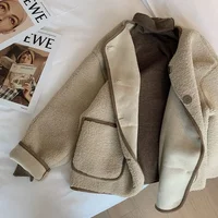 2022 New Winter Women's Lamb Wool Jacket Loose-Fit Petite Cropped Thickened Tweed Style Top For Cold Weather Scenarios