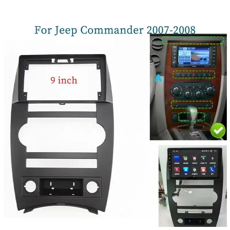 

9 inch Car Fascia Radio Panel for Jeep Commander 2007-2008 Dash Kit Install Facia Console Bezel 9inch Plate Trim Adapter Cover