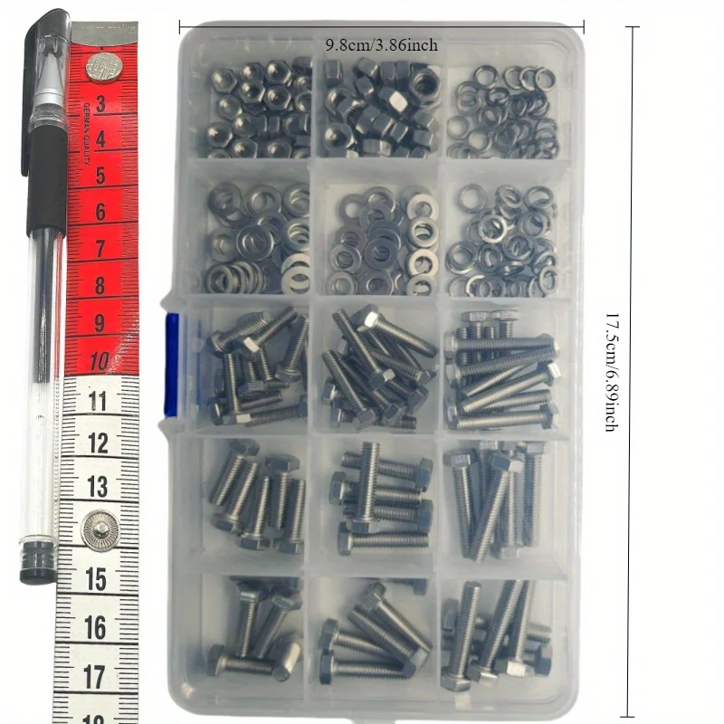 Stainless Steel Hexagon Bolt and Nut Set 120/240-Piece M4/M5 Size