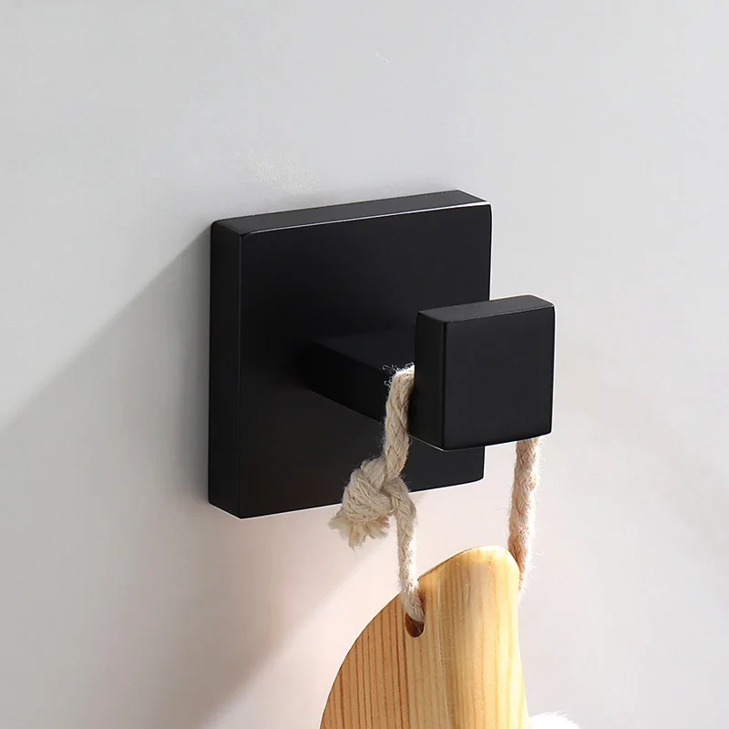 Black SUS 304 Stainless steel Bathroom Hardware 4Piece Set Double Towel Bar + Hand Towel Paper Holder +Hook
