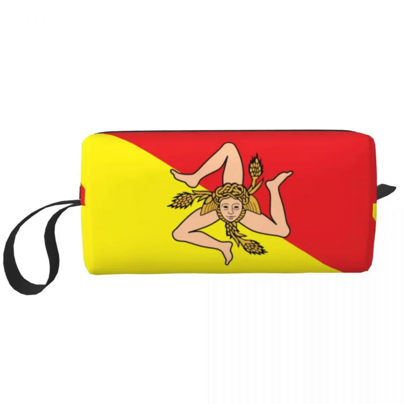 

Italian Island Sicily Flag Toiletry Bag Kawaii Sicilian Bandiera Makeup Cosmetic Organizer Women Beauty Storage Dopp Kit Case