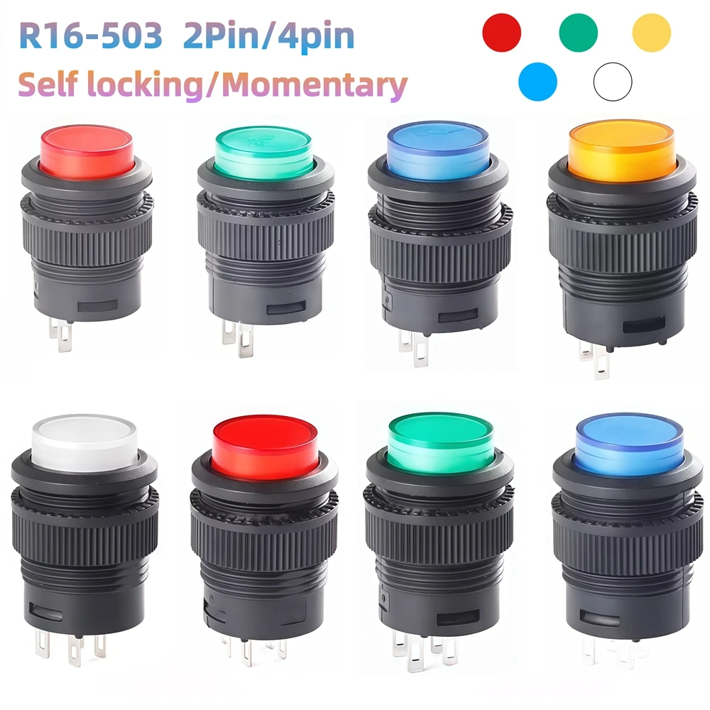 Blue R Button Assembly 5pcs Power Switch Button R16-503 Blue Yellow White LED R16-503B R16 ...