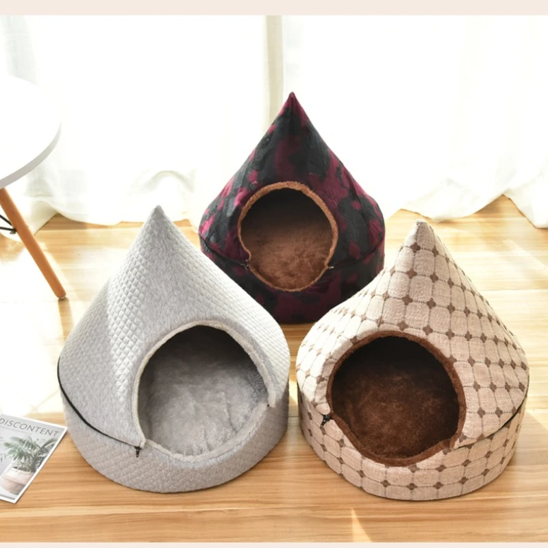 

Kimpets Dog Beds Pet Dog Cat Tent House Winter Warm Mats Dirt-resistant Pet Bed Soft Yurt Bed with Double Sided Washable Cushion