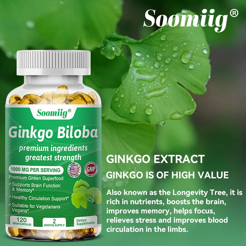 

Soomiig Ginkgo Biloba Extract 1000 mg Vitamins Supports Memory and Brain Function, Improves Concentration