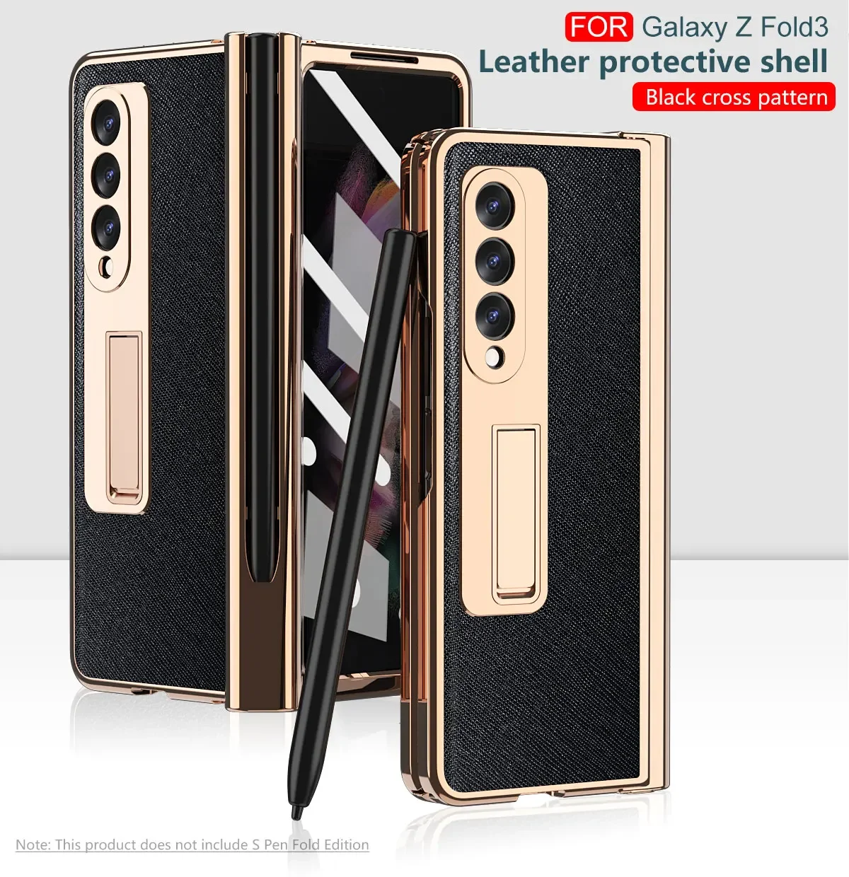 With S Pen Fold 4 Plating Leather Case For Samsung Galaxy Z Fold 3 2 5 360 Full Screen Protector Magnetic Kickstand Phone Cover