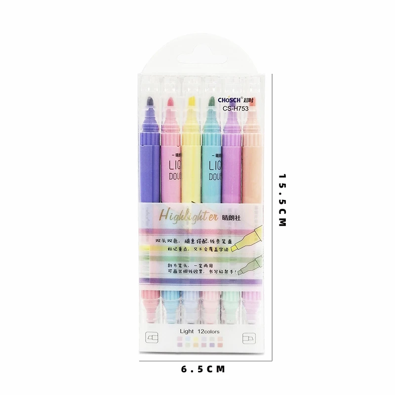 KissButy 6Pcs/Set Highlighter Pen Set Double headed Kawaii Fluorescence Colour School Supplies Marker Stationery Highlighter Marker Highlighter Pen Marker Pen