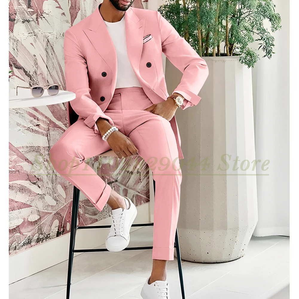 Costume Tuxedos 2 Pièces Rose Pour Homme, Costume à Revers, Veste