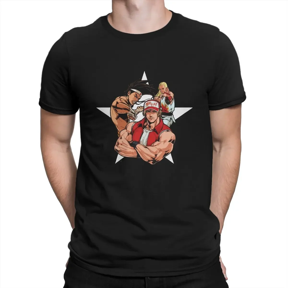 

Fatal Fury Team Essential Men T Shirt The King of Fighters Game Vintage Tee Shirt Short Sleeve Round Collar T-Shirts Pure Cotton