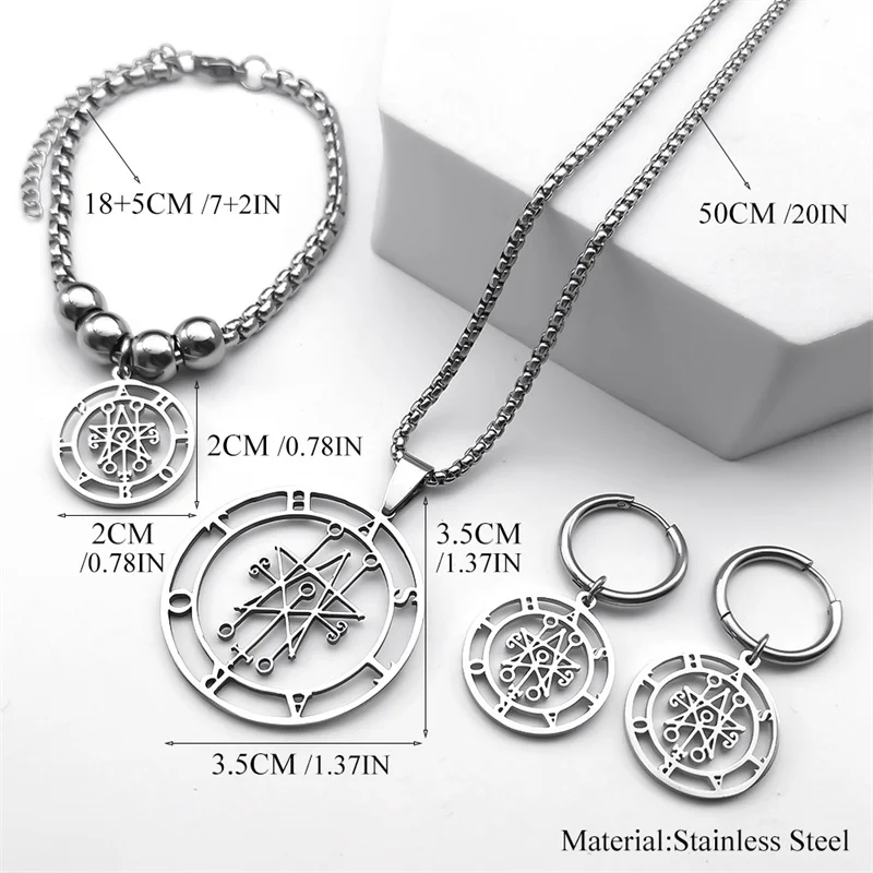 Astaroth Sigil Goetia Stainless Steel Jewelry Set - Men's Demon Seal Jewelry Collection
