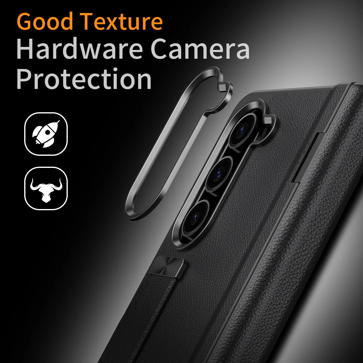 Luxury Ring Holder Leather Fold Phone Case For Samsung Galaxy Z Fold 3 4 5 Wrist Strap Holder Metal Lens Protection Phone Covers