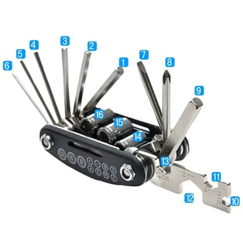 Clé multifonctionnelle à douille portable 16 en 1 pour vélo de montagne, tournevis multifonction pour vélo, outils de réparation de moto et de vélo_voghion.com