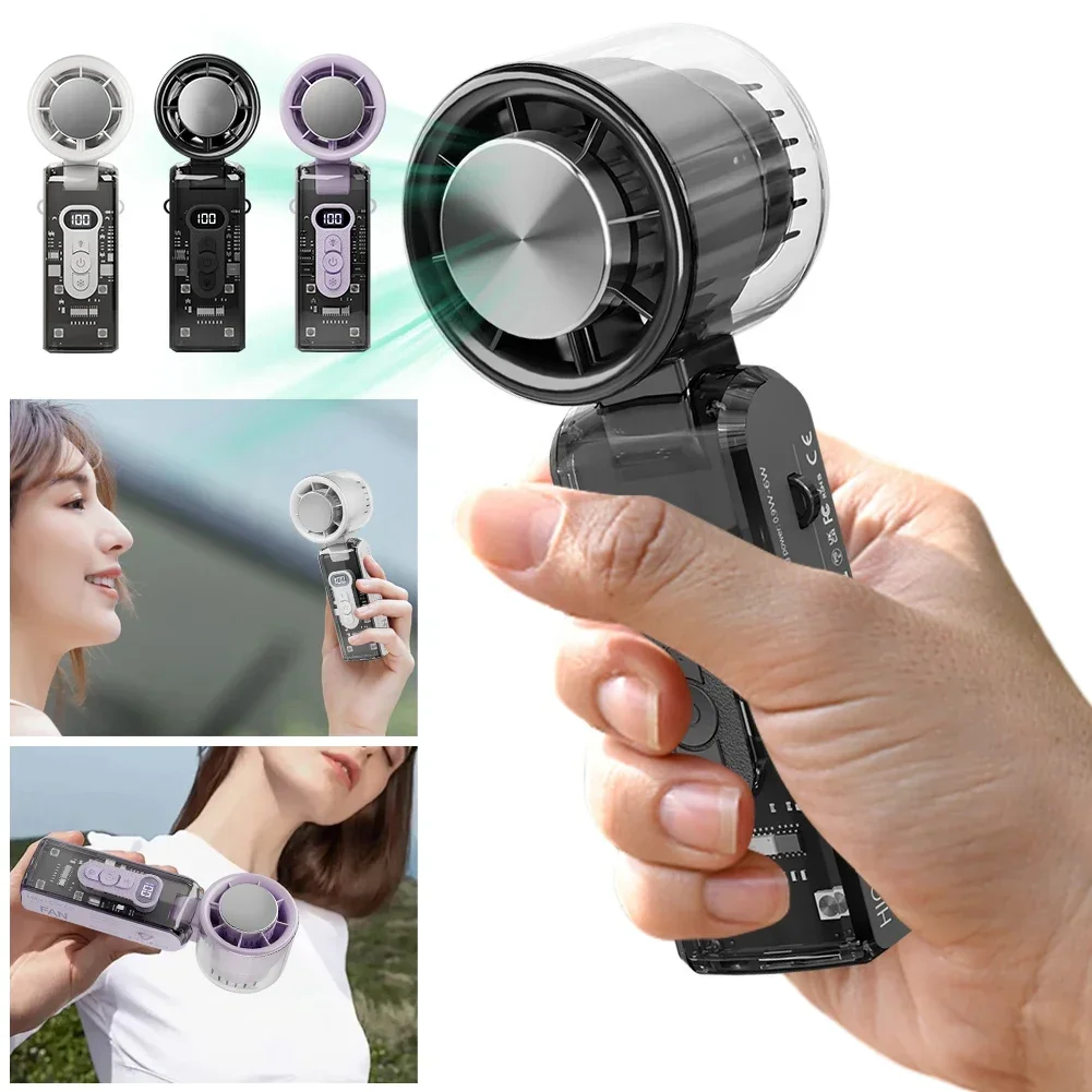 High Speed Folding Refrigeration Fan, Digital Display Mini Portable USB Charging Fan, 100-Speed Turbo Cooling Wind Handheld fan
