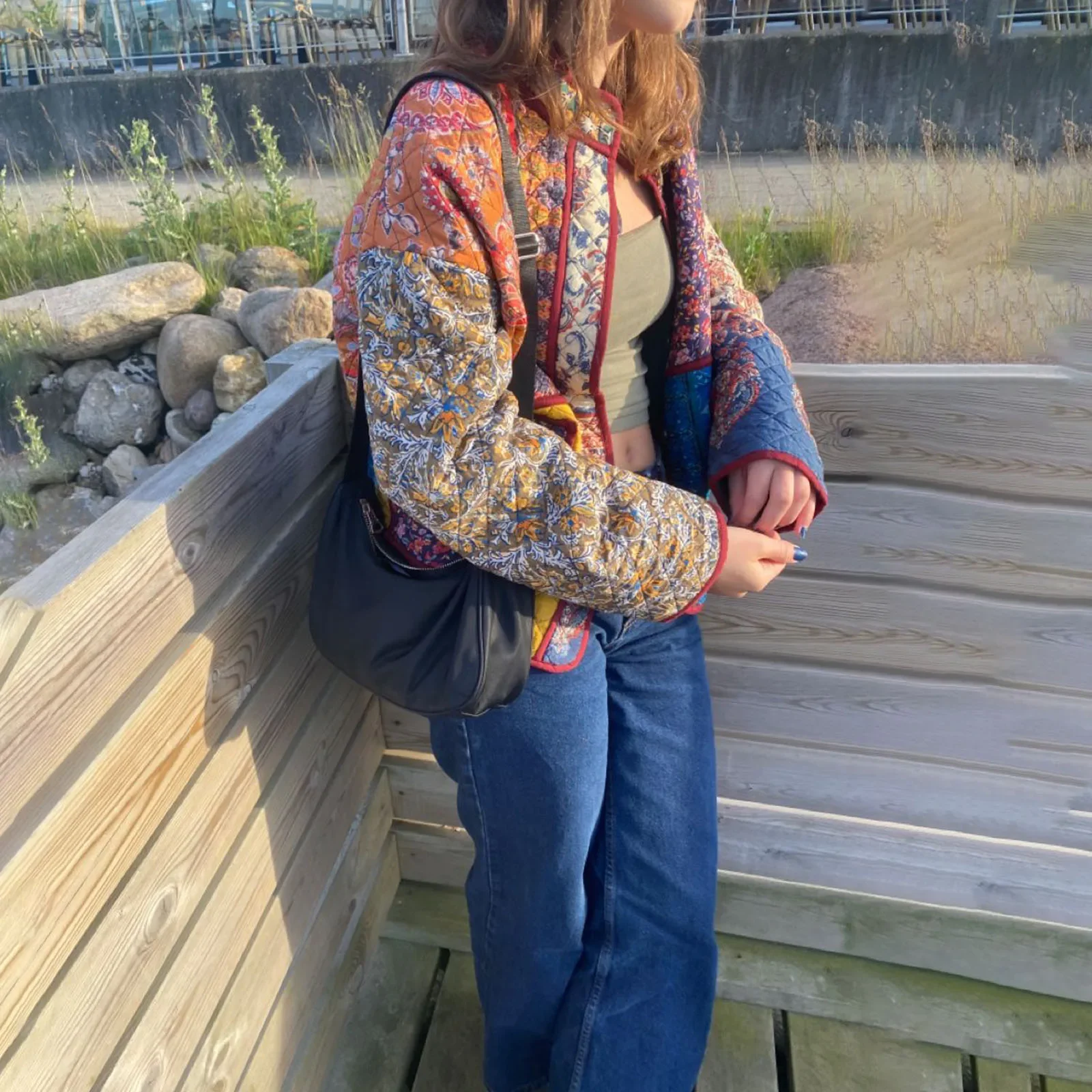 Chaqueta Acolchada Floral Para Mujer, Abrigo De Manga Larga, Ligera, Vintage, Y2K, Frontal Abierta