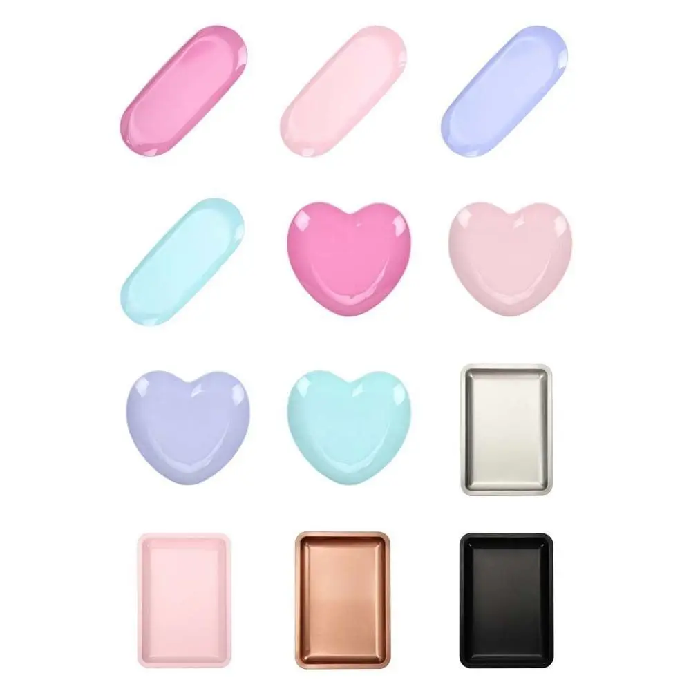 Storage Tray Stainless Steel Nail Tool Storage Tray Solid Color Ellipse Square Shape Nail Art Tools Storage Plate Love Heart Shape