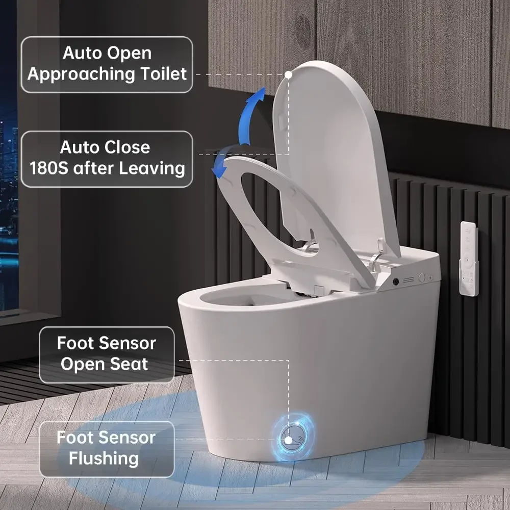 Smart Toilet with Tank and Bidet Built-In Auto Open Close Blackout Flush Auto Flush Heated seat Foot Sensor Operation