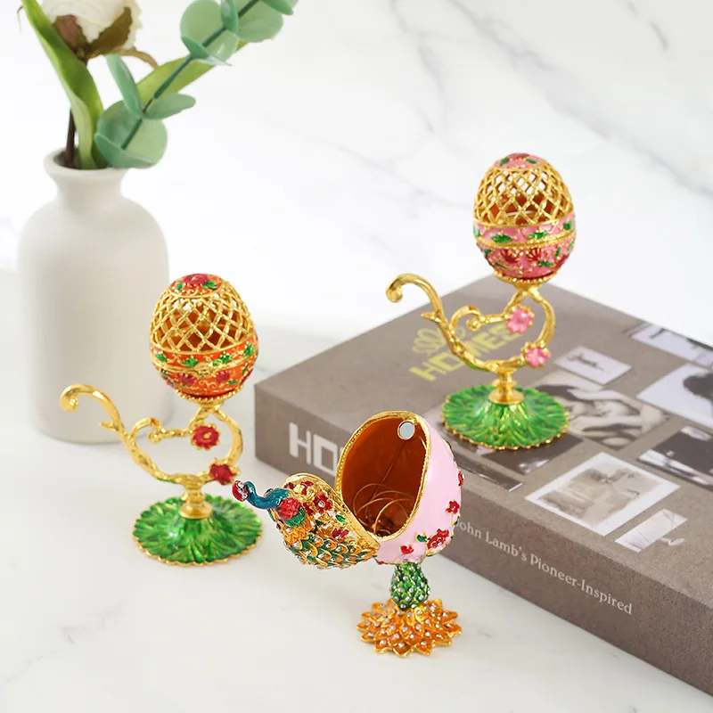 Exquisite Easter egg jewelry box, creative home decoration box ornaments enamel painted diamond metal arts and crafts gifts 2